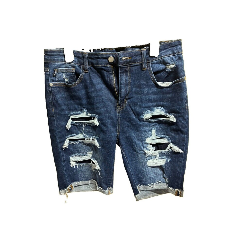 Judy Blue High Rise Distressed Shorts Women's Size XL Blue Dark Wash Bermuda